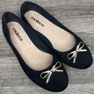 moleca Black Ballet Flats Gold Bow 9
